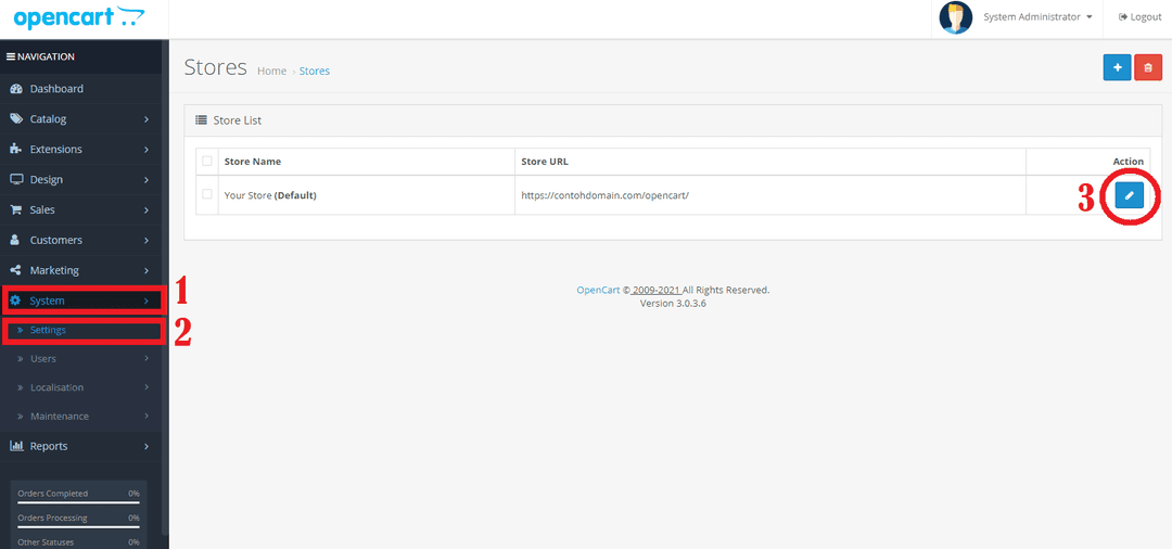 System Settings Opencart
